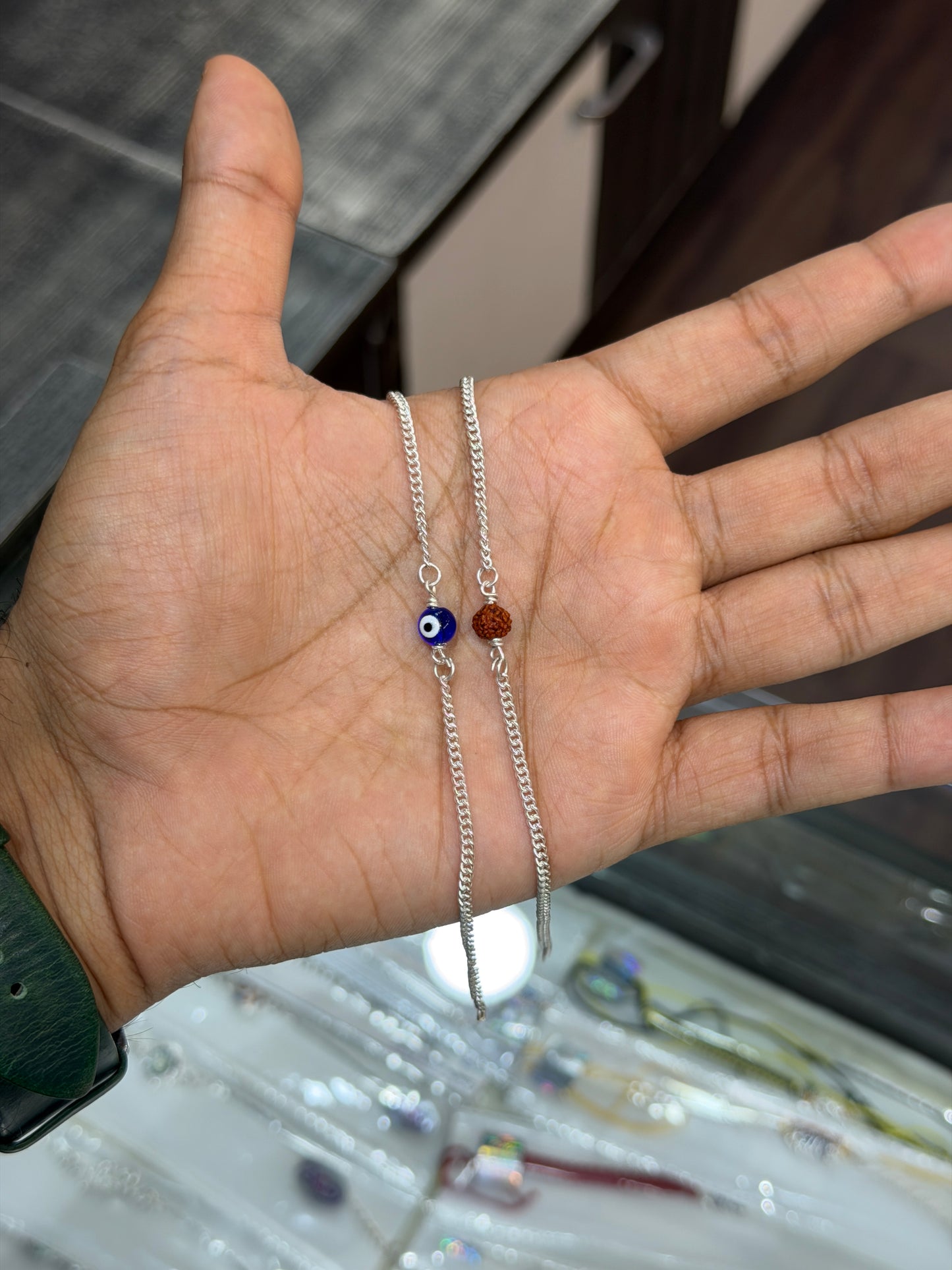 (Couple Combo) Evil Eye & Rudraksh Bracelet - Pure Silver