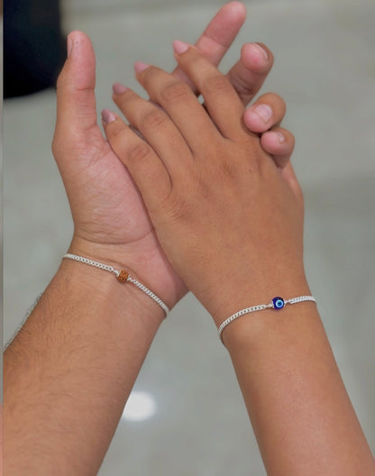 (Couple Combo) Evil Eye & Rudraksh Bracelet - Pure Silver